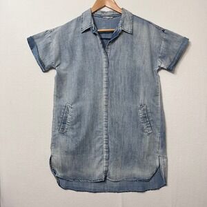 Mystree Boutique Denim Chambray Shirt Dress Medium Wash with pockets sz M-L VTG